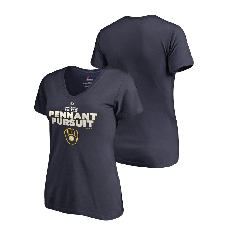 Women - Milwaukee Brewers Pennant Pursuit Navy 2018 NLCS Leadoff V-Neck T-Shirt Women - Milwaukee Brewers Pennant Pursuit Navy 2018 NLCS Leadoff V-Neck T-Shirt