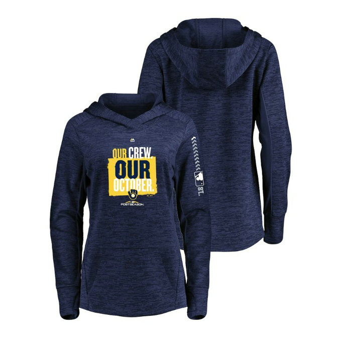 Women - Milwaukee Brewers Streak Fleece Navy Authentic Collection Hoodie Women - Milwaukee Brewers Streak Fleece Navy Authentic Collection Hoodie