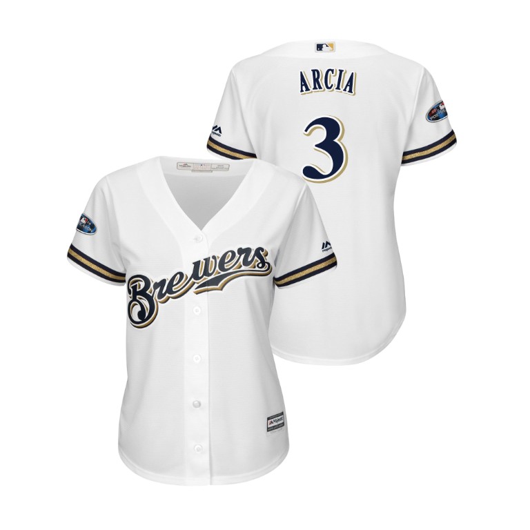 Women - Milwaukee Brewers White #3 Orlando Arcia Cool Base Jersey Women - Milwaukee Brewers White #3 Orlando Arcia Cool Base Jersey