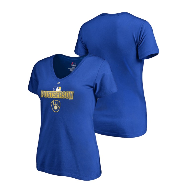 Women - Milwaukee Brewers Deck Royal Majestic V-Neck T-Shirt