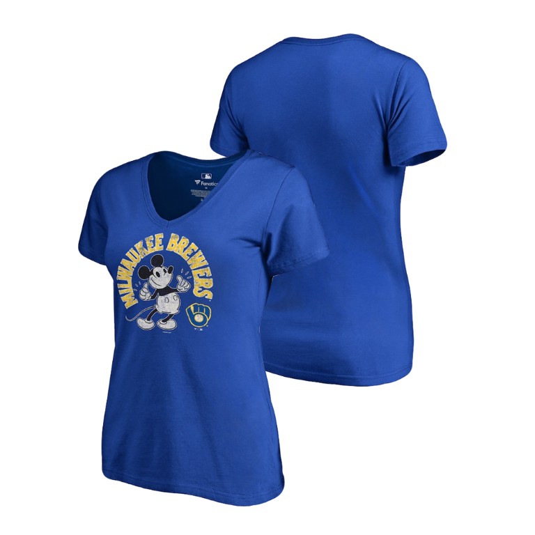 Women - Milwaukee Brewers V-Neck Royal Disney Mickey's True Original Arch T-Shirt Women - Milwaukee Brewers V-Neck Royal Disney Mickey's True Original Arch T-Shirt