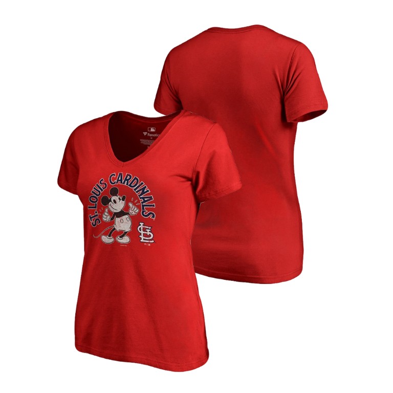 Women - St. Louis Cardinals V-Neck Red Disney Mickey's True Original Arch T-Shirt