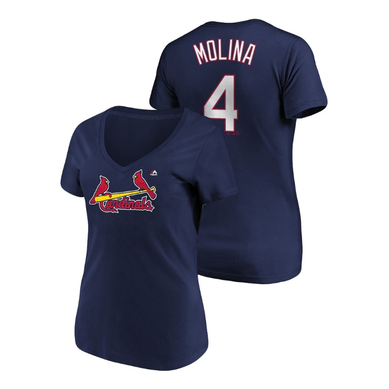 Women - St. Louis Cardinals #4 Navy Yadier Molina Name & Number Majestic V-Neck T-Shirt Women - St. Louis Cardinals #4 Navy Yadier Molina Name & Number Majestic V-Neck T-Shirt