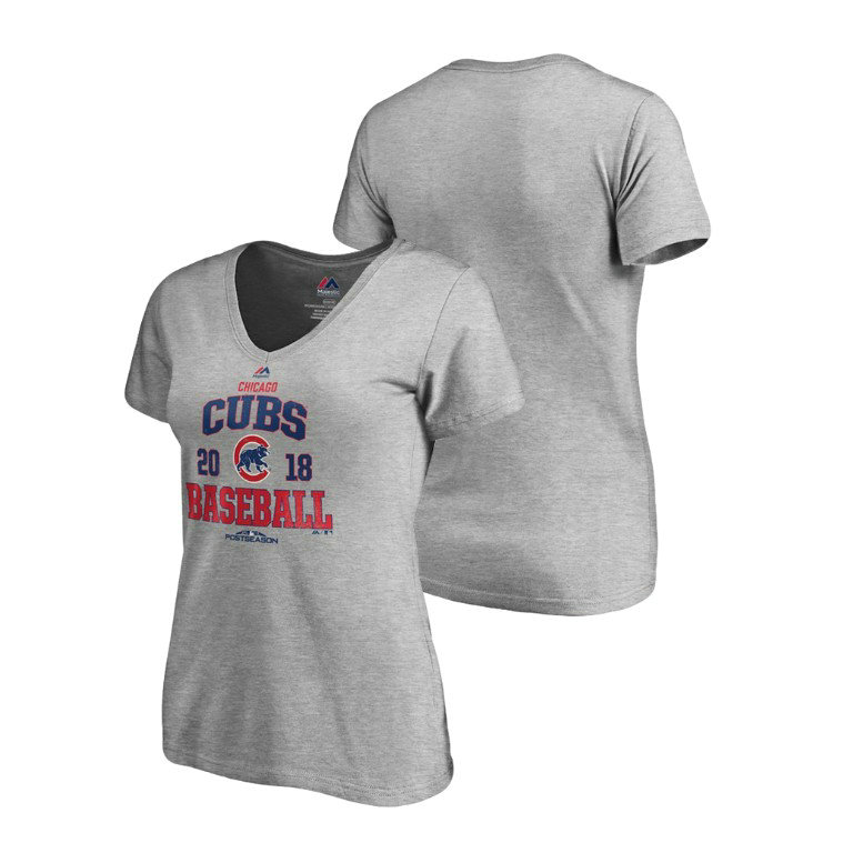 Women - Chicago Cubs Bases Heather Gray Majestic V-Neck T-Shirt Women - Chicago Cubs Bases Heather Gray Majestic V-Neck T-Shirt