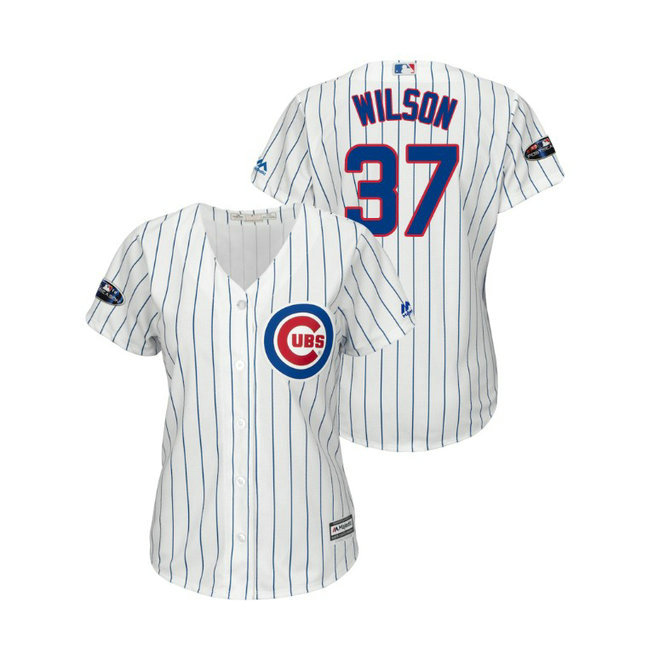 Women - Chicago Cubs White #37 Justin Wilson Cool Base Jersey