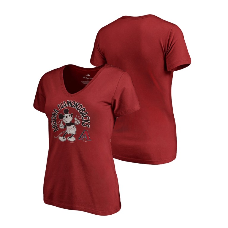 Women - Arizona Diamondbacks V-Neck Red Disney Mickey's True Original Arch T-Shirt Women - Arizona Diamondbacks V-Neck Red Disney Mickey's True Original Arch T-Shirt