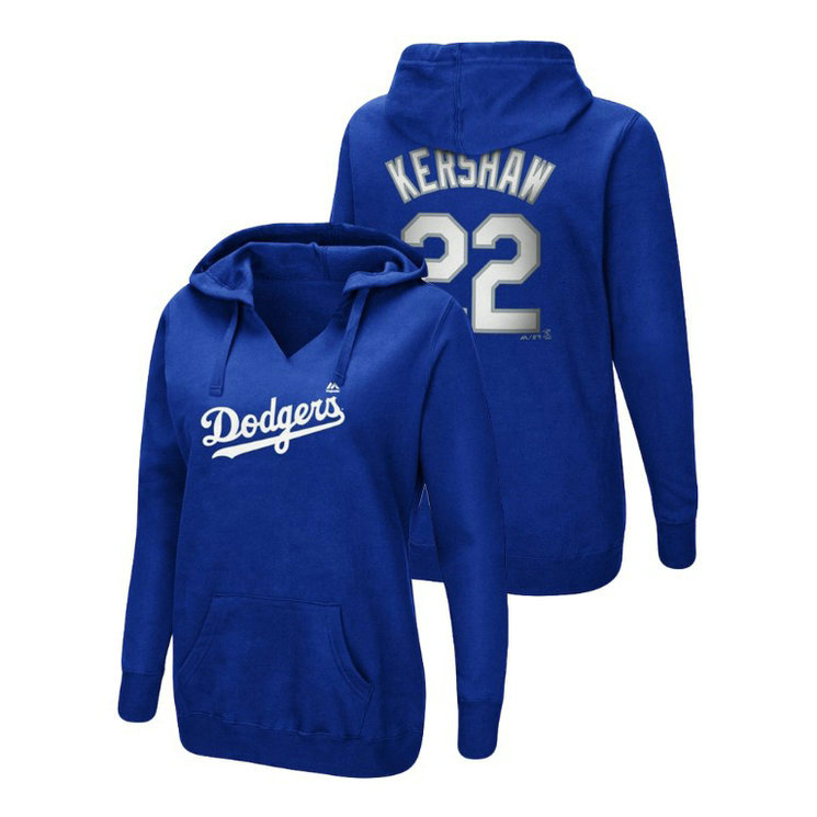 Women - Los Angeles Dodgers #22 Royal Clayton Kershaw Name & Number Authentic Majestic Hoodie Women - Los Angeles Dodgers #22 Royal Clayton Kershaw Name & Number Authentic Majestic Hoodie