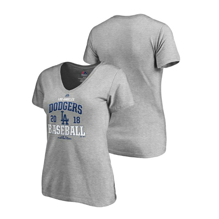 Women - Los Angeles Dodgers Bases Heather Gray Majestic V-Neck T-Shirt Women - Los Angeles Dodgers Bases Heather Gray Majestic V-Neck T-Shirt