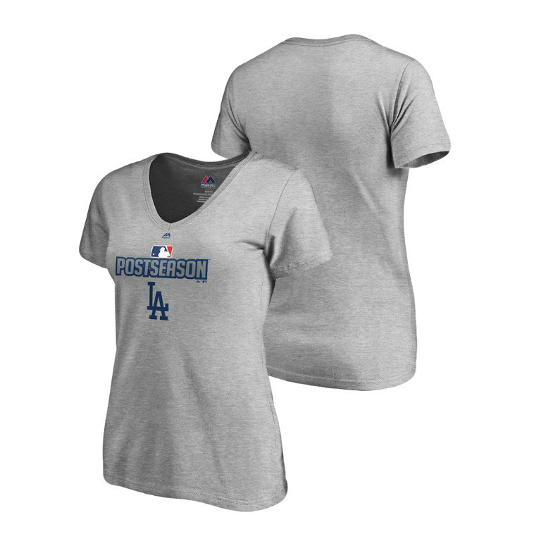 Women - Los Angeles Dodgers Deck Heather Gray Majestic V-Neck T-Shirt Women - Los Angeles Dodgers Deck Heather Gray Majestic V-Neck T-Shirt