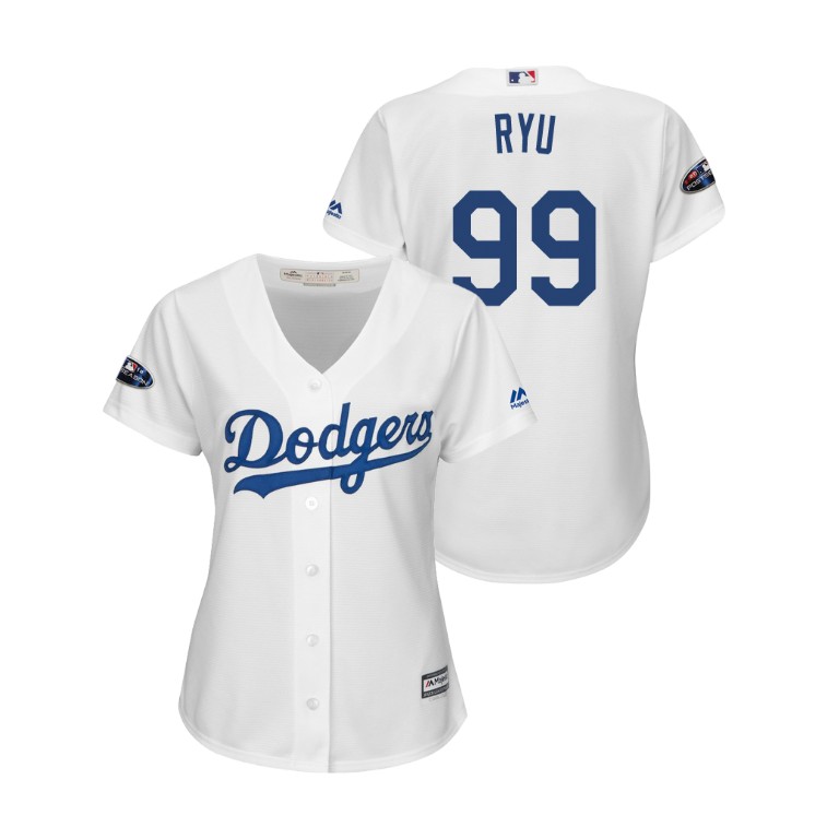 Women - Los Angeles Dodgers White #99 Hyun-Jin Ryu Cool Base Jersey