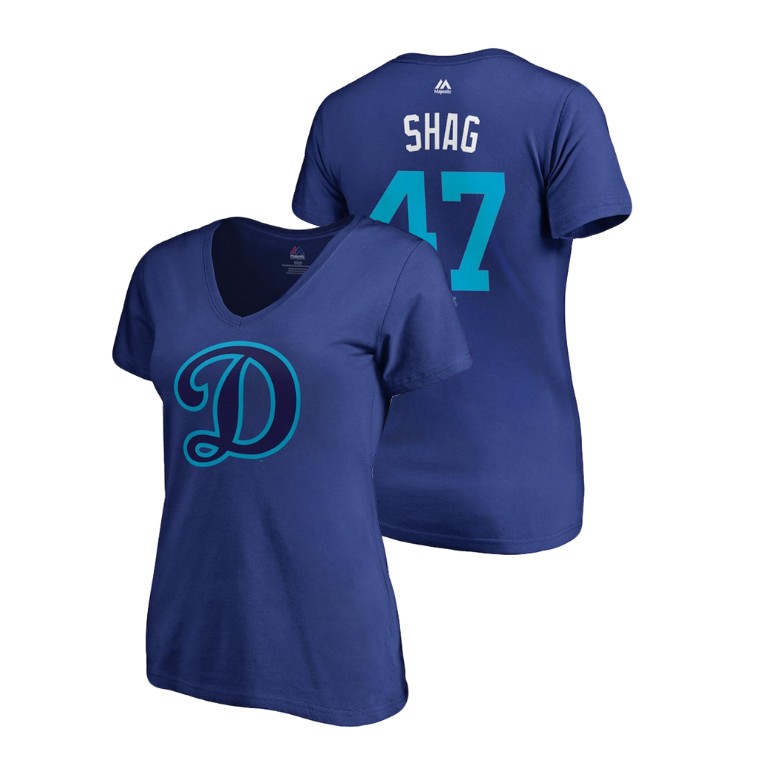 Women - Los Angeles Dodgers Royal #47 JT Chargois Shag T-Shirt