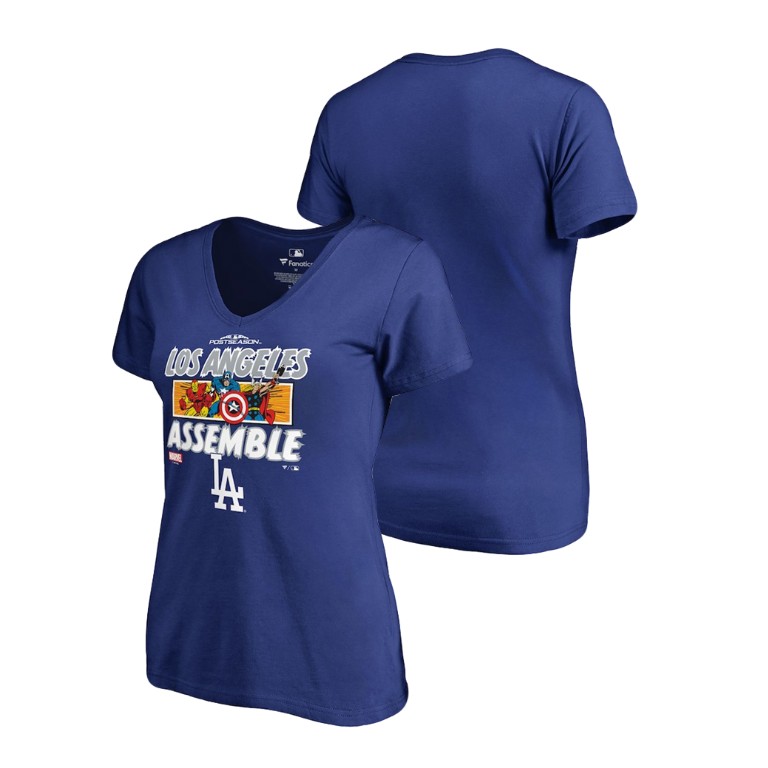 Women - Los Angeles Dodgers Marvel Avengers Assemble Royal V-Neck T-Shirt Women - Los Angeles Dodgers Marvel Avengers Assemble Royal V-Neck T-Shirt