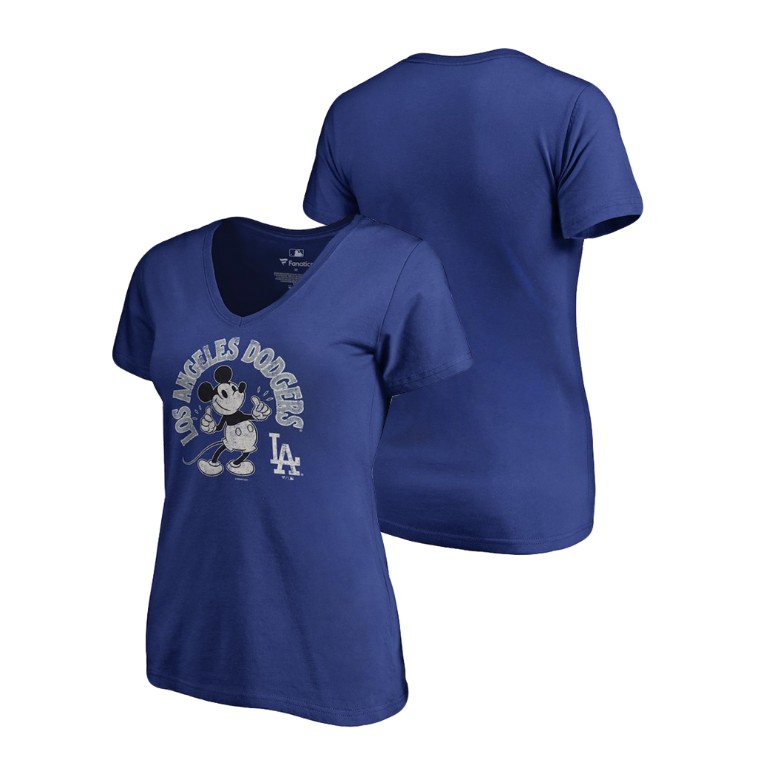 Women - Los Angeles Dodgers V-Neck Royal Disney Mickey's True Original Arch T-Shirt Women - Los Angeles Dodgers V-Neck Royal Disney Mickey's True Original Arch T-Shirt