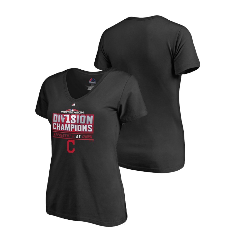 Women - Cleveland Indians Runner Black 2018 AL Central Division Champions V-Neck T-Shirt Women - Cleveland Indians Runner Black 2018 AL Central Division Champions V-Neck T-Shirt