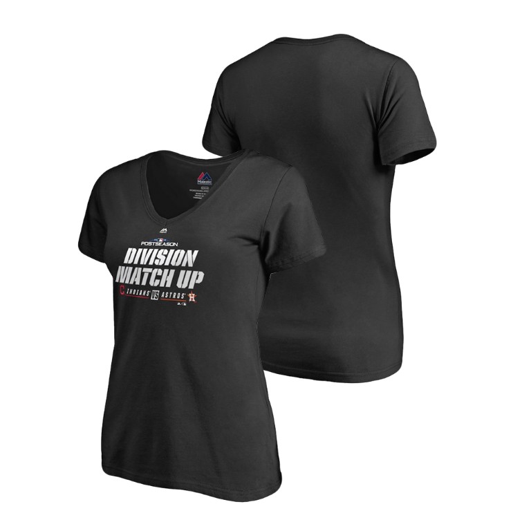Women - Cleveland Indians vs. Houston Astros Black 2018 AL Division Series Matchup Double V-Neck T-Shirt Women - Cleveland Indians vs. Houston Astros Black 2018 AL Division Series Matchup Double V-Neck T-Shirt