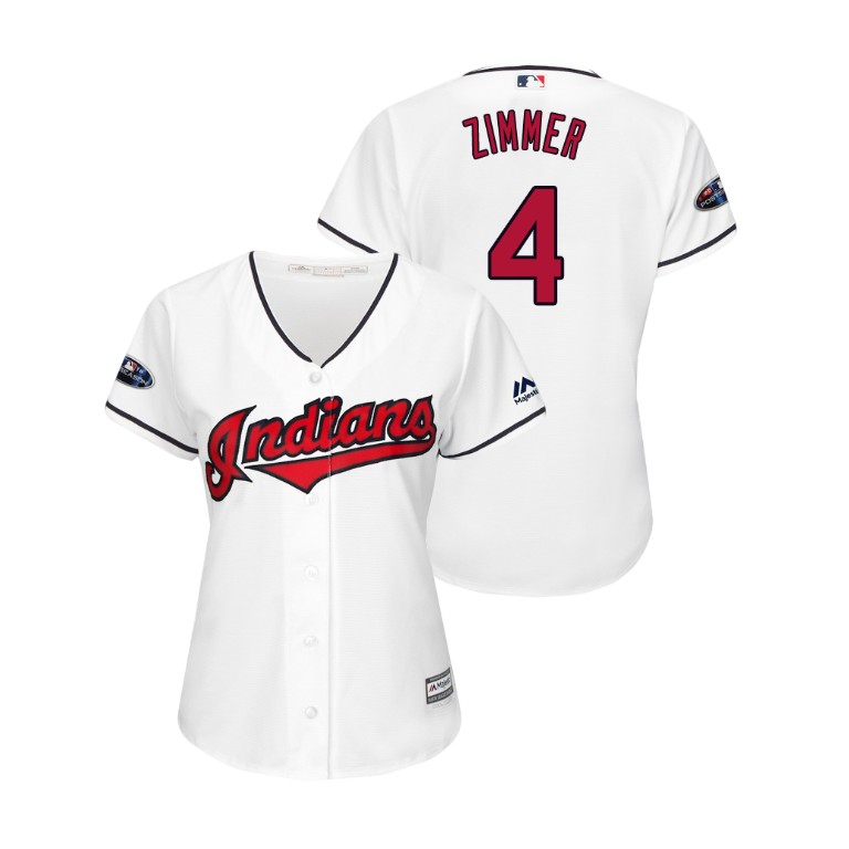 Women - Cleveland Indians White #4 Bradley Zimmer Cool Base Jersey