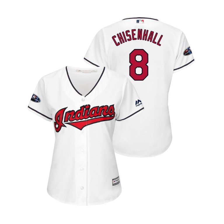 Women - Cleveland Indians White #8 Lonnie Chisenhall Cool Base Jersey