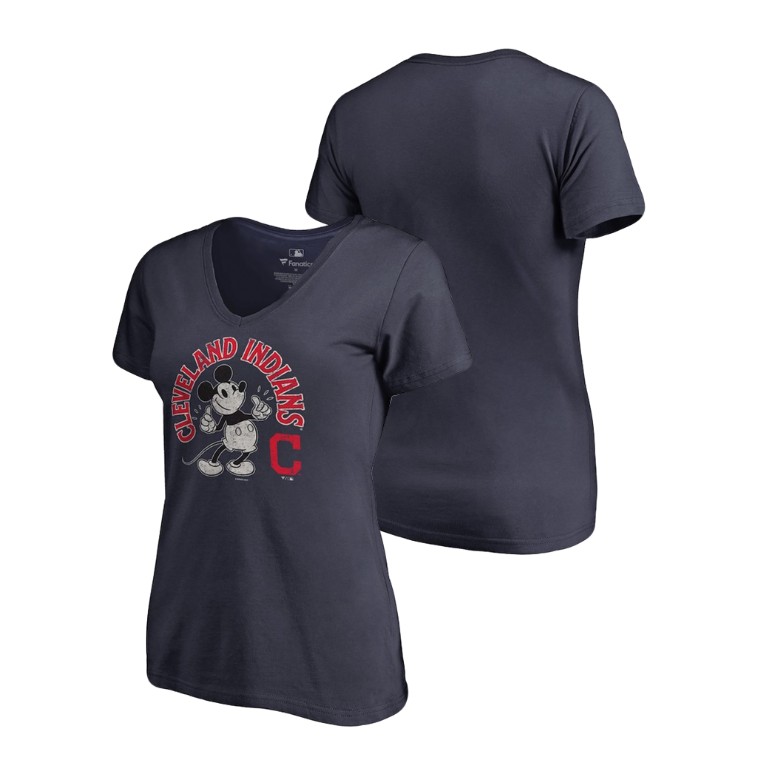 Women - Cleveland Indians V-Neck Navy Disney Mickey's True Original Arch T-Shirt Women - Cleveland Indians V-Neck Navy Disney Mickey's True Original Arch T-Shirt