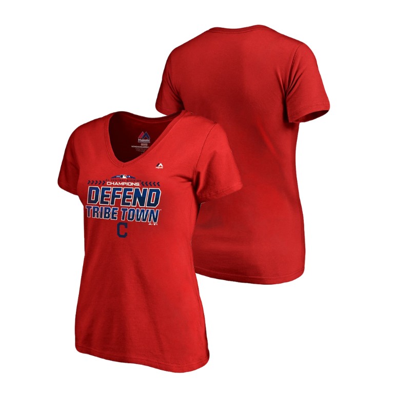 Women - Cleveland Indians Locker Room Defend Red 2018 AL Central Division Champions V-Neck T-Shirt Women - Cleveland Indians Locker Room Defend Red 2018 AL Central Division Champions V-Neck T-Shirt