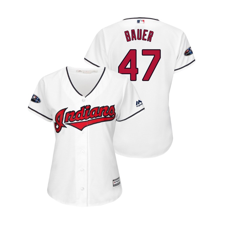 Women - Cleveland Indians White #47 Trevor Bauer Cool Base Jersey