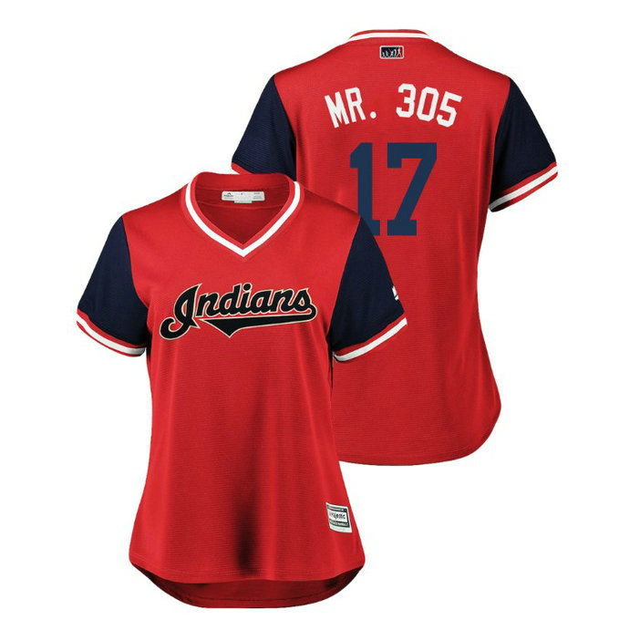 Women - Cleveland Indians Red #17 Yonder Alonso Mr. 305 Jersey