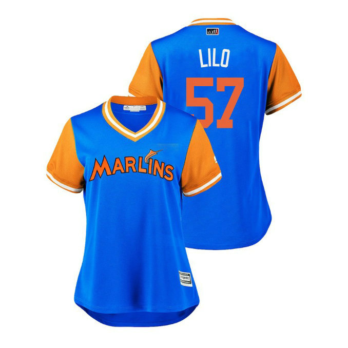 Women - Miami Marlins Light Blue #57 Elieser Hernandez Lilo Jersey Women - Miami Marlins Light Blue #57 Elieser Hernandez Lilo Jersey