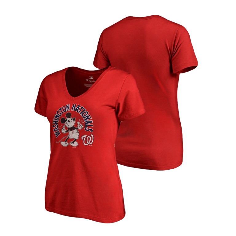 Women - Washington Nationals V-Neck Red Disney Mickey's True Original Arch T-Shirt