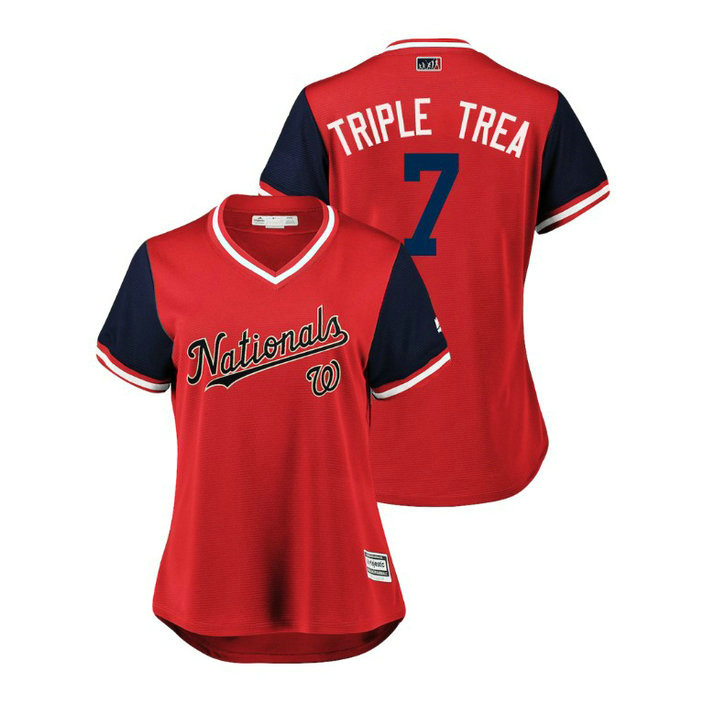 Women - Washington Nationals Red #7 Trea Turner Triple Trea Jersey Women - Washington Nationals Red #7 Trea Turner Triple Trea Jersey