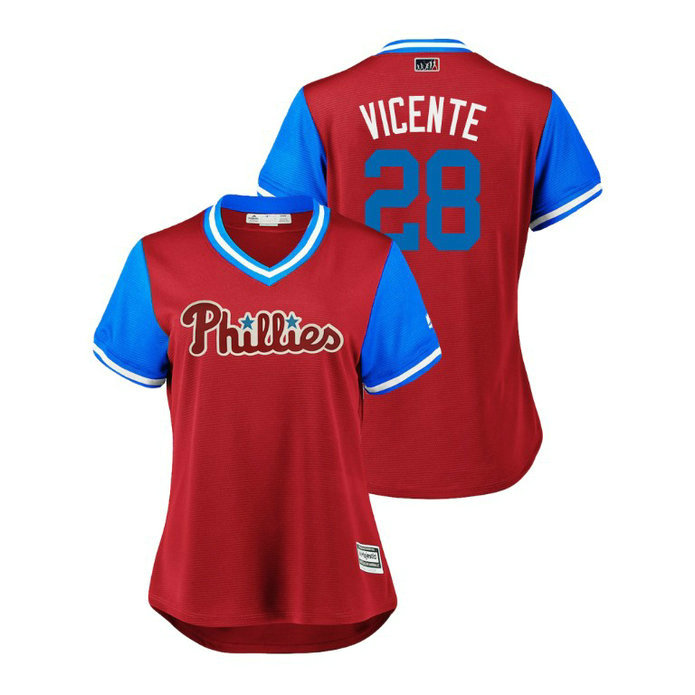Women - Philadelphia Phillies Scarlet #28 Vince Velasquez Vicente Jersey