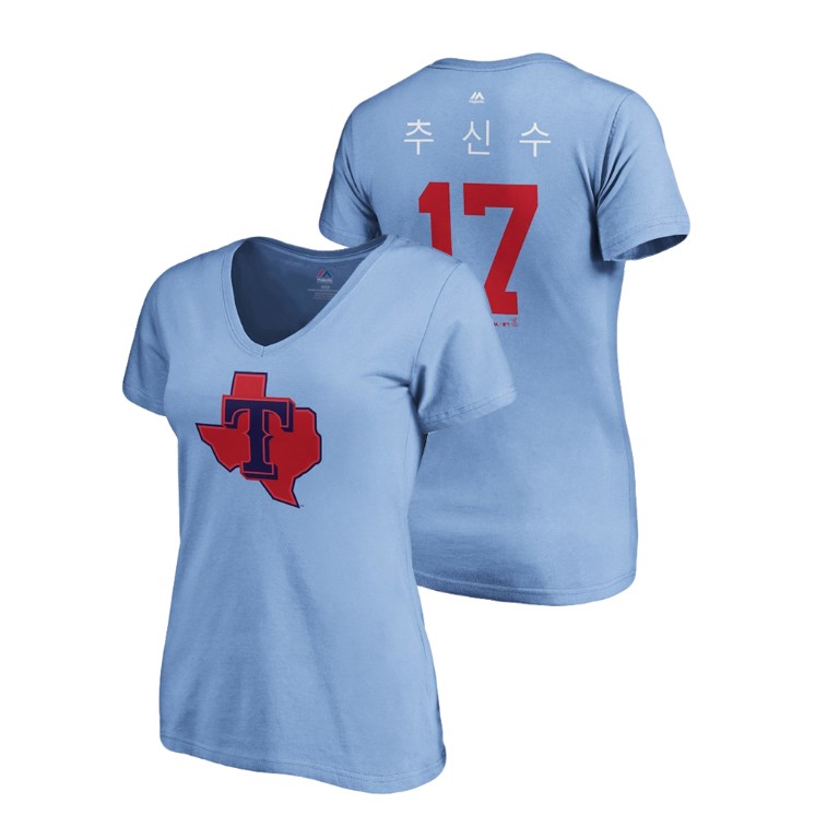 Women - Texas Rangers Light Blue #17 Shin-Soo Choo Nickname T-Shirt Women - Texas Rangers Light Blue #17 Shin-Soo Choo Nickname T-Shirt