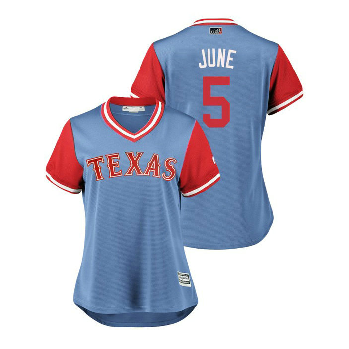 Women - Texas Rangers Light Blue #5 Willie Calhoun June Jersey Women - Texas Rangers Light Blue #5 Willie Calhoun June Jersey