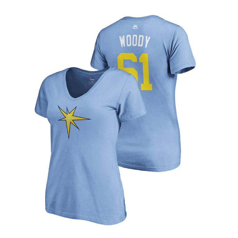 Women - Tampa Bay Rays Light Blue #61 Hunter Wood Woody T-Shirt