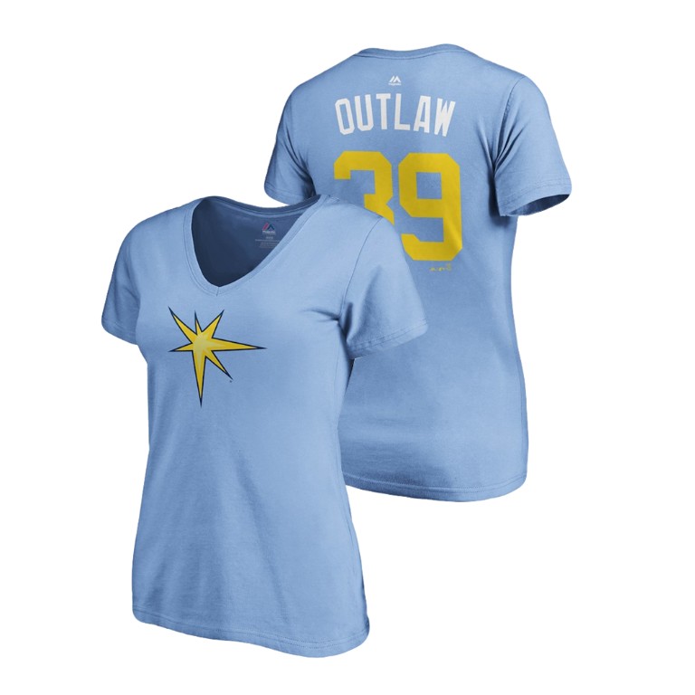 Women - Tampa Bay Rays Light Blue #39 Kevin Kiermaier Outlaw T-Shirt Women - Tampa Bay Rays Light Blue #39 Kevin Kiermaier Outlaw T-Shirt