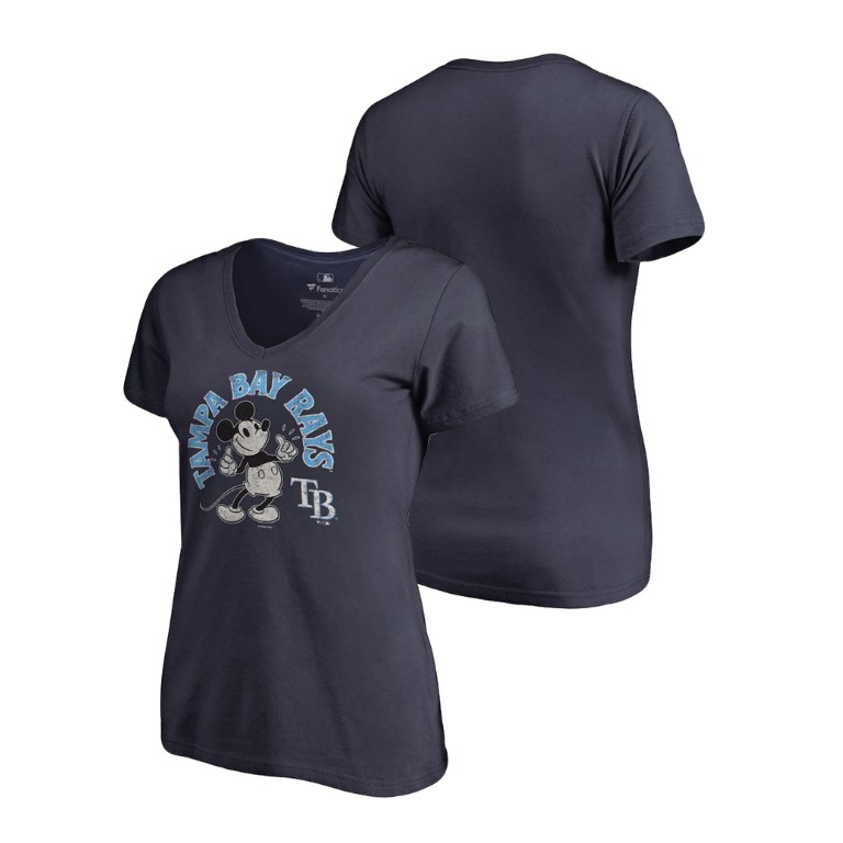 Women - Tampa Bay Rays V-Neck Navy Disney Mickey's True Original Arch T-Shirt Women - Tampa Bay Rays V-Neck Navy Disney Mickey's True Original Arch T-Shirt