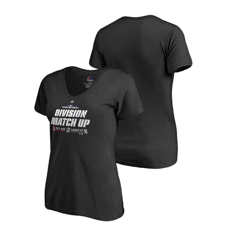 Women - Boston Red Sox vs. New York Yankees Black 2018 AL Division Series Matchup Double V-Neck T-Shirt Women - Boston Red Sox vs. New York Yankees Black 2018 AL Division Series Matchup Double V-Neck T-Shirt