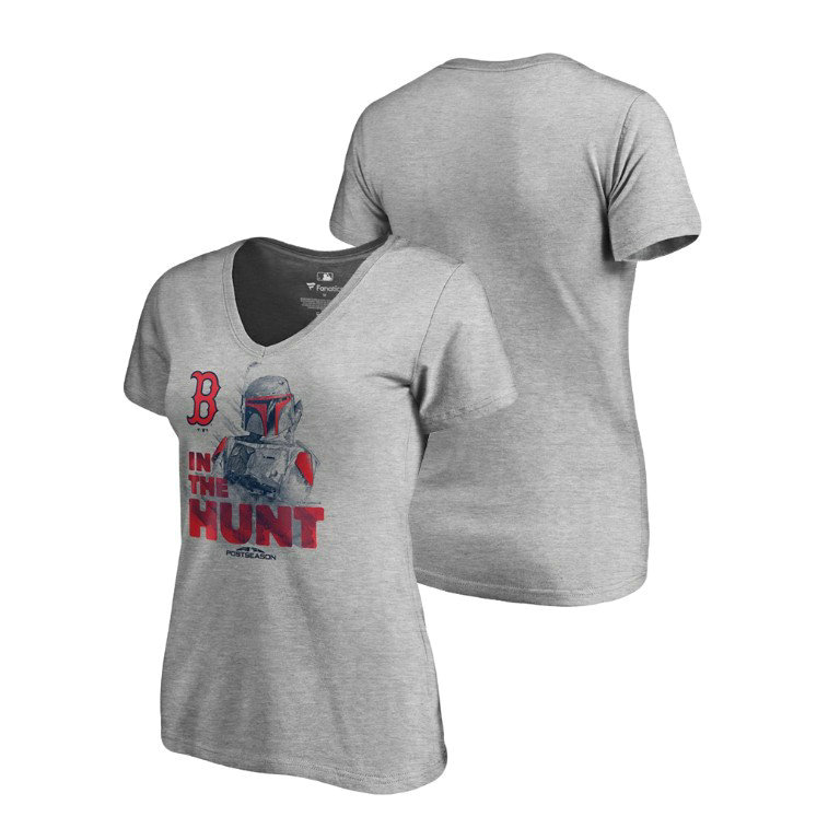 Women - Boston Red Sox Star Wars In The Hunt Heather Gray V-Neck T-Shirt Women - Boston Red Sox Star Wars In The Hunt Heather Gray V-Neck T-Shirt
