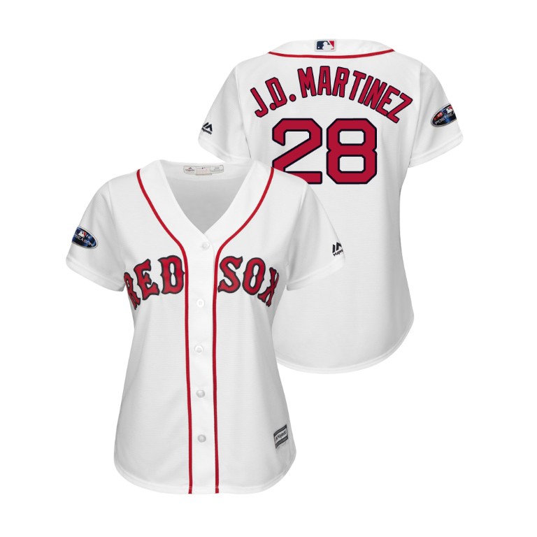 Women - Boston Red Sox White #28 J.D. Martinez Cool Base Jersey
