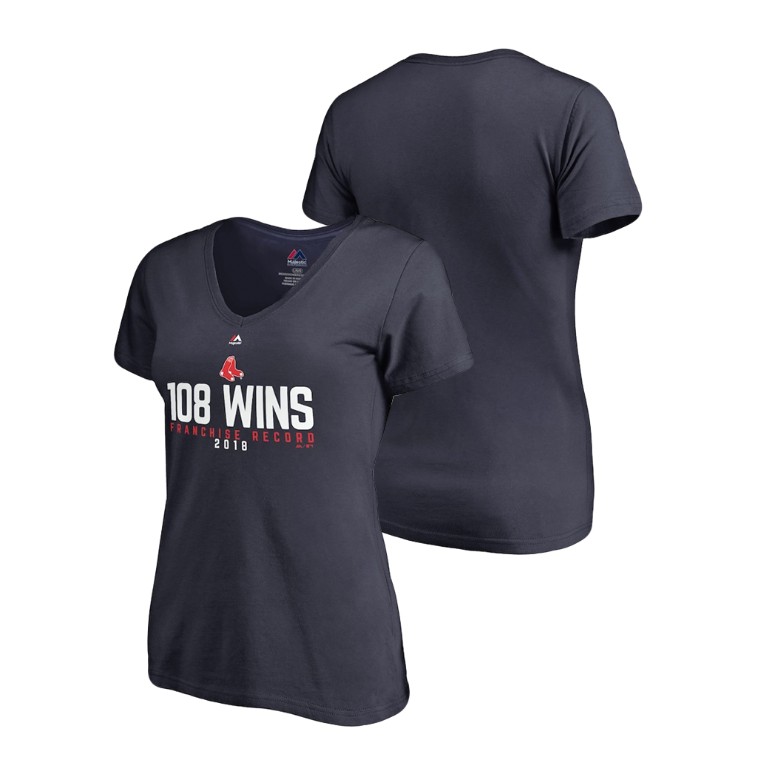 Women - Boston Red Sox 108 Wins Navy 2018 Franchise Record V-Neck T-Shirt Women - Boston Red Sox 108 Wins Navy 2018 Franchise Record V-Neck T-Shirt