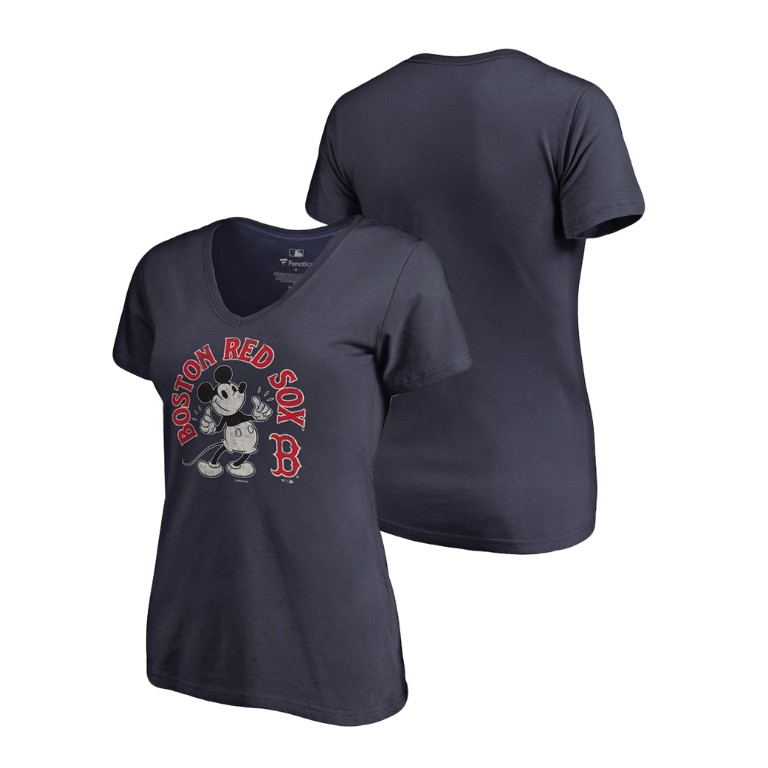 Women - Boston Red Sox V-Neck Navy Disney Mickey's True Original Arch T-Shirt Women - Boston Red Sox V-Neck Navy Disney Mickey's True Original Arch T-Shirt
