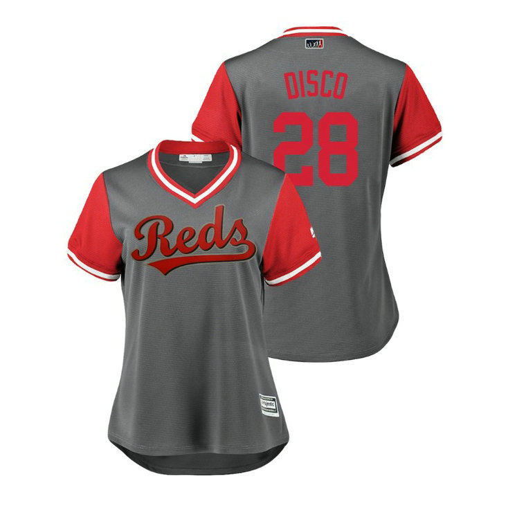 Women - Cincinnati Reds Gray #28 Anthony DeSclafani Disco Jersey