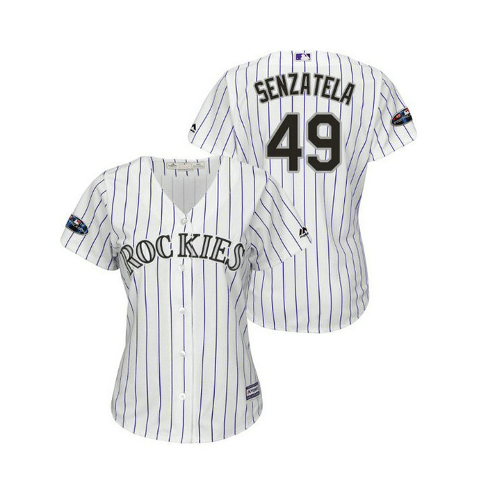 Women - Colorado Rockies White #49 Antonio Senzatela Cool Base Jersey
