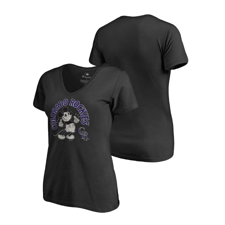 Women - Colorado Rockies V-Neck Black Disney Mickey's True Original Arch T-Shirt Women - Colorado Rockies V-Neck Black Disney Mickey's True Original Arch T-Shirt