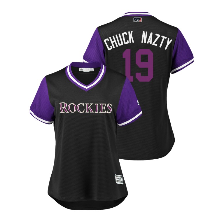 Women - Colorado Rockies Black #19 Charlie Blackmon Chuck Nazty Jersey