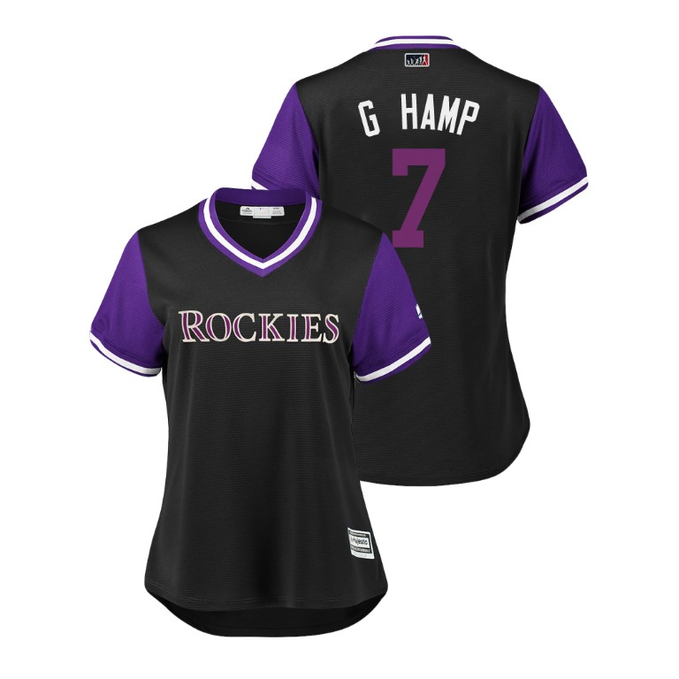Women - Colorado Rockies Black #7 Garrett Hampson G Hamp Jersey Women - Colorado Rockies Black #7 Garrett Hampson G Hamp Jersey