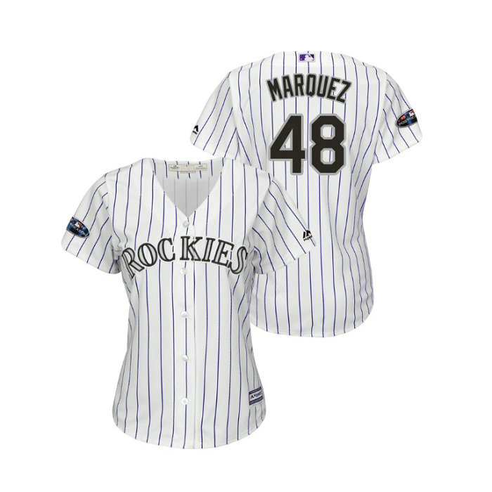 Women - Colorado Rockies White #48 German Marquez Cool Base Jersey