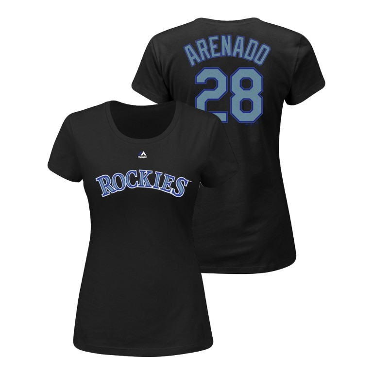 Women - Colorado Rockies #28 Black Nolan Arenado Name & Number Majestic V-Neck T-Shirt Women - Colorado Rockies #28 Black Nolan Arenado Name & Number Majestic V-Neck T-Shirt