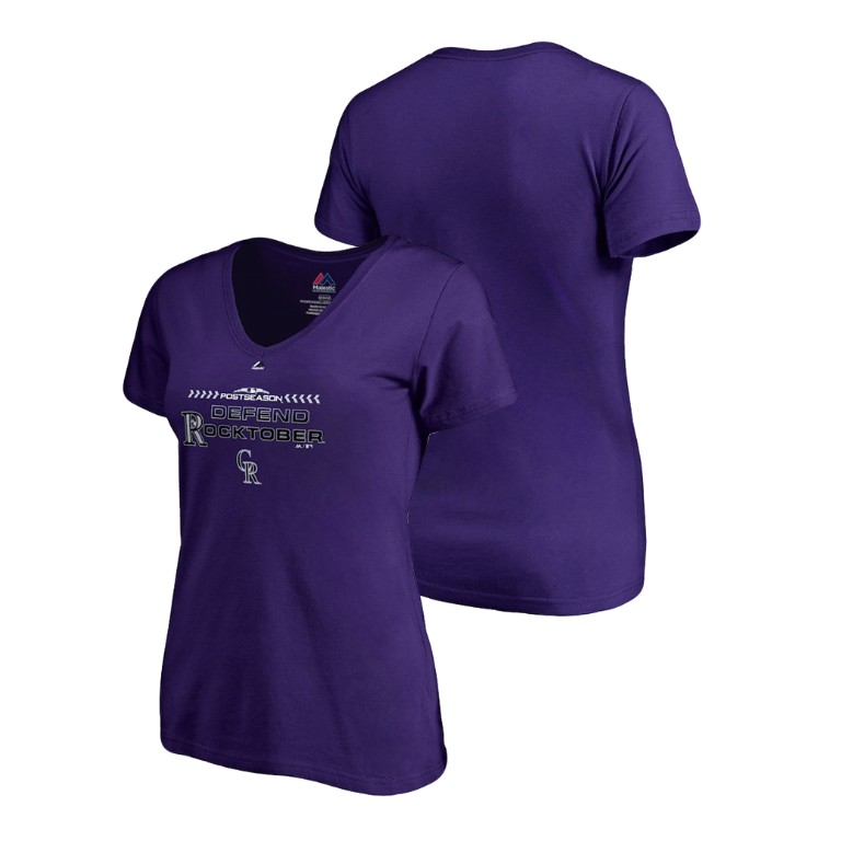 Women - Colorado Rockies Locker Room Defend Purple V-Neck T-Shirt Women - Colorado Rockies Locker Room Defend Purple V-Neck T-Shirt