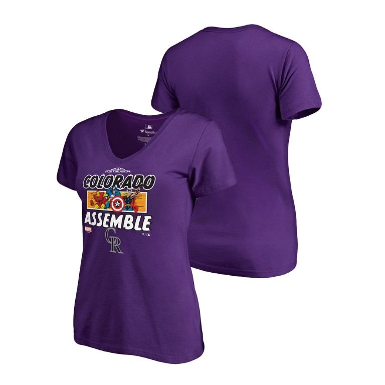 Women - Colorado Rockies Marvel Avengers Assemble Purple V-Neck T-Shirt Women - Colorado Rockies Marvel Avengers Assemble Purple V-Neck T-Shirt
