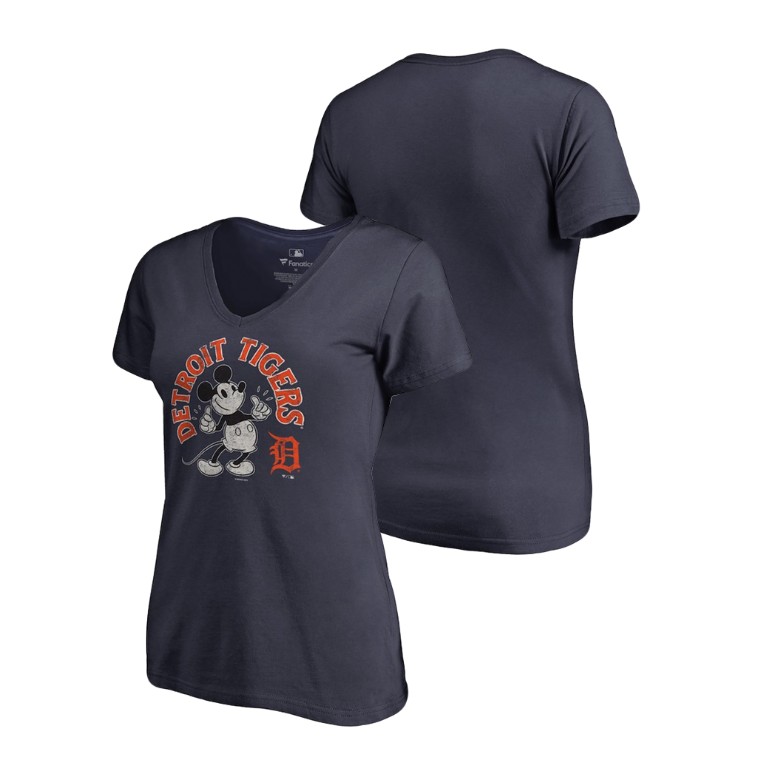Women - Detroit Tigers V-Neck Navy Disney Mickey's True Original Arch T-Shirt Women - Detroit Tigers V-Neck Navy Disney Mickey's True Original Arch T-Shirt