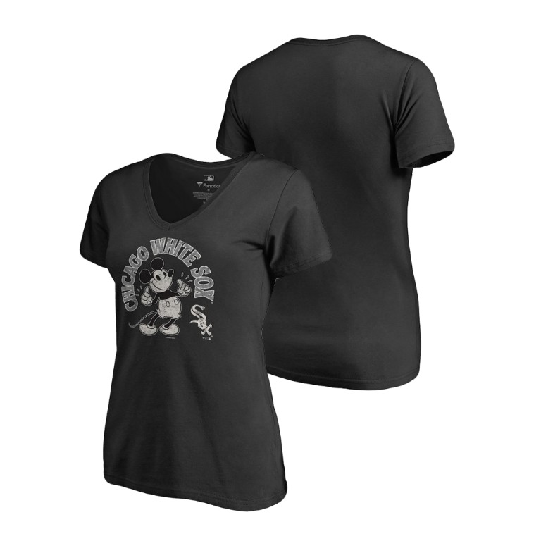 Women - Chicago White Sox V-Neck Black Disney Mickey's True Original Arch T-Shirt Women - Chicago White Sox V-Neck Black Disney Mickey's True Original Arch T-Shirt